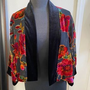 Velvet Floral Sheer Crop Kimono